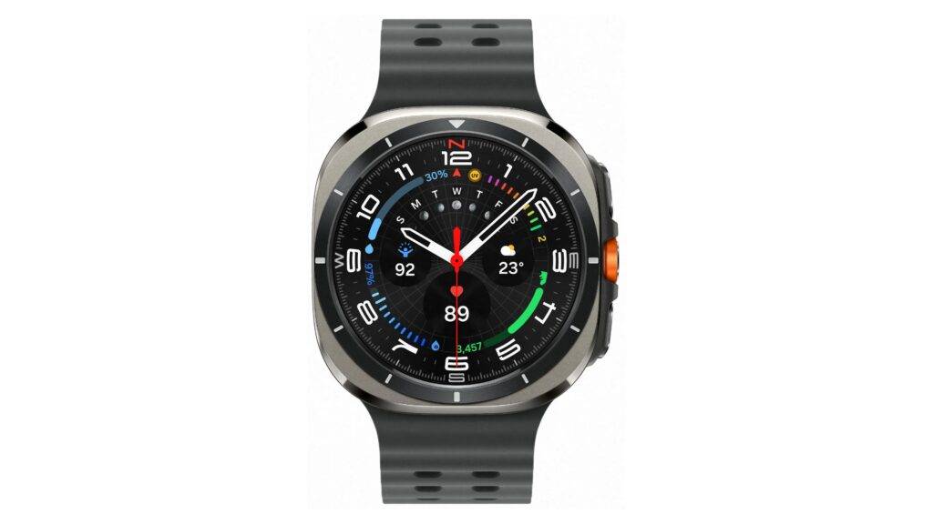 Samsung Galaxy Watch Ultra 47mm predstavuje špičku medzi inteligentnými hodinkami značky Samsung, a to nielen po stránke technológií, ale aj dizajnu. Telo z titánu, zväčšený 47 mm displej s extrémne vysokým jasom a precízne spracované detaily z nej robia robustný a zároveň elegantný doplnok pre každodenné nosenie i športové aktivity. Hodinky sú certifikované podľa štandardov MIL-STD-810H, odolajú extrémnym podmienkam vrátane prachu, vody a vysokých teplôt, čím sa stávajú ideálnym spoločníkom aj do náročného prostredia.